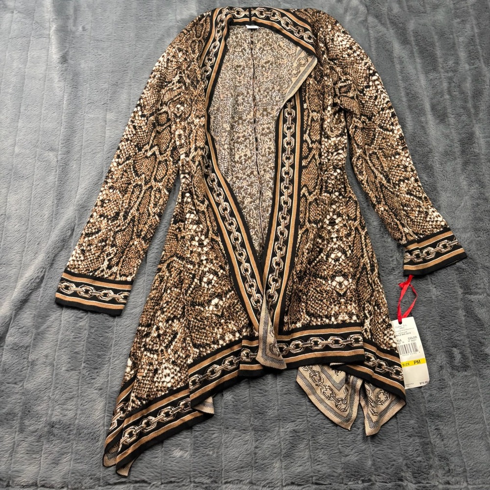 Ruby Rd Petite Snakeskin Chain Print Open Front Cardigan Brown PM 63362 T8